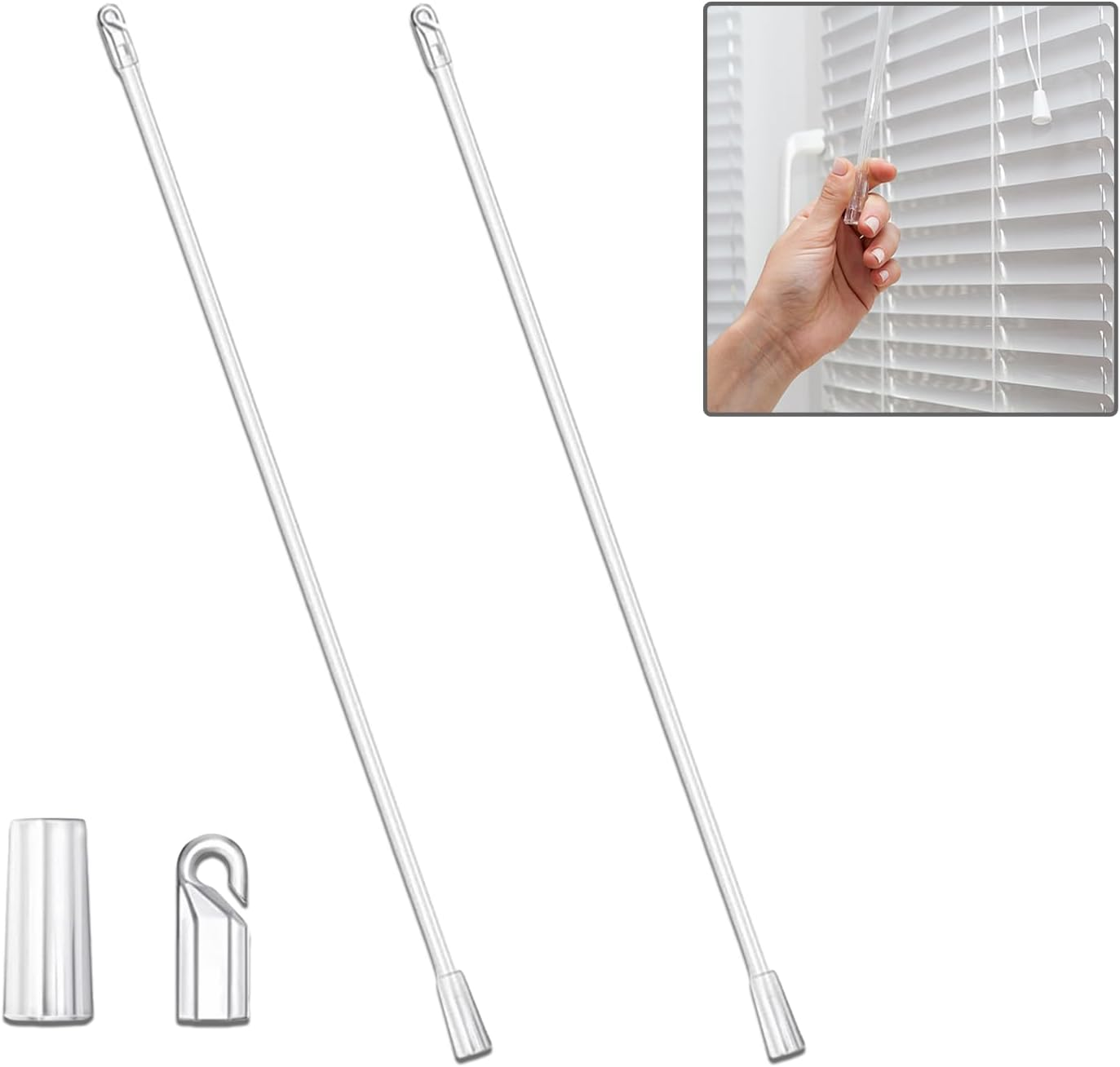 17 Inch Long Vertical Blind Wand, Window Blind Tilt Rod, ZGWANSUI Blind Tilt Wand Replacement with Hook and Grip, Blinds Replacement Wand Clear, Blind Control Stick Parts, Opener Accessory (2 Pack)