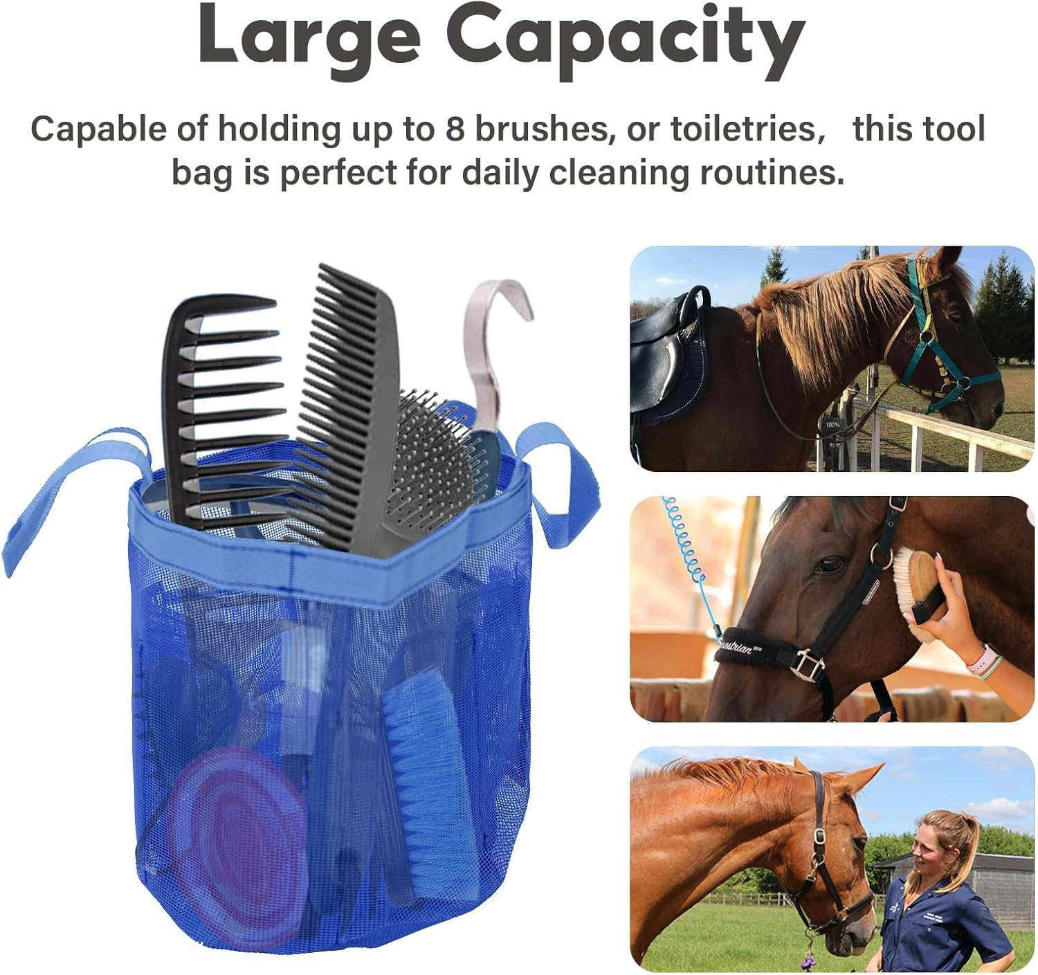 Horse Grooming Tool Storage Bag - Breathable Waterproof Mesh for Horse Care Accessories (Sapphire Blue) image number 2