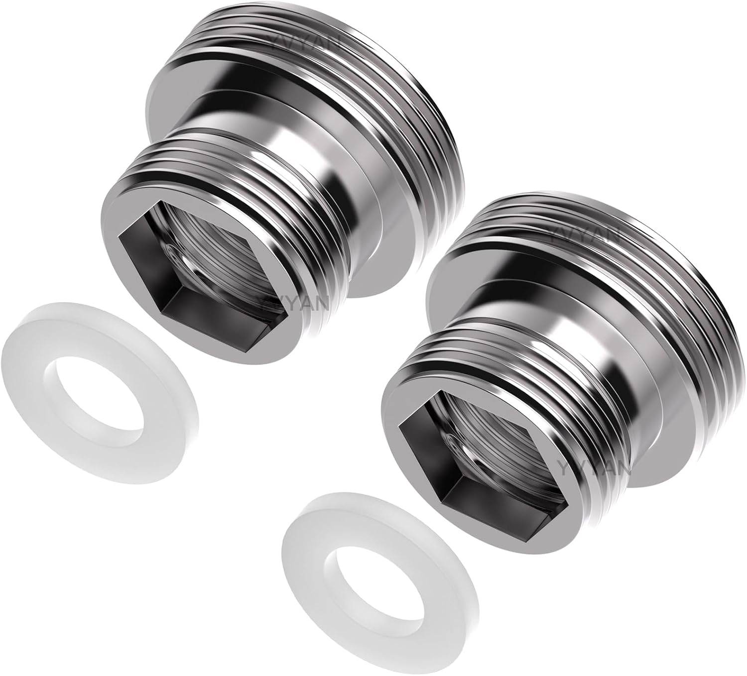 Yvyan Tap Adapter M18 to M22-2 Pieces, Thread Adapter for Male Thread M18 and M22, Suitable for Kitchen Taps, Water Savers, Water Cleaners, Hose Connections (Silver, M18-M22)