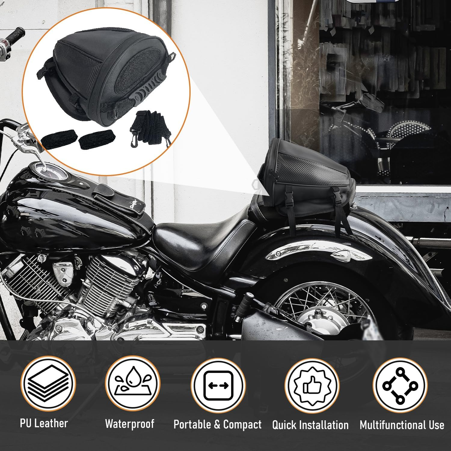 Socpuro Motorcycle Tail Bag Waterproof Rear Seat Storage Saddle Bag Motorbike Tank Bag with Shoulder Strap, Black SCP-005 image number 5
