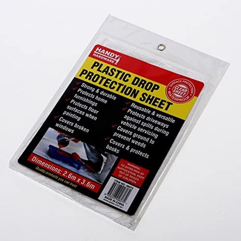 [4PCE] Handy Hardware Clear Plastic Drop Protection Sheet -Ideal for Painting, Renovations, and DIY Projects - 2.6M X 3.6M image number 2