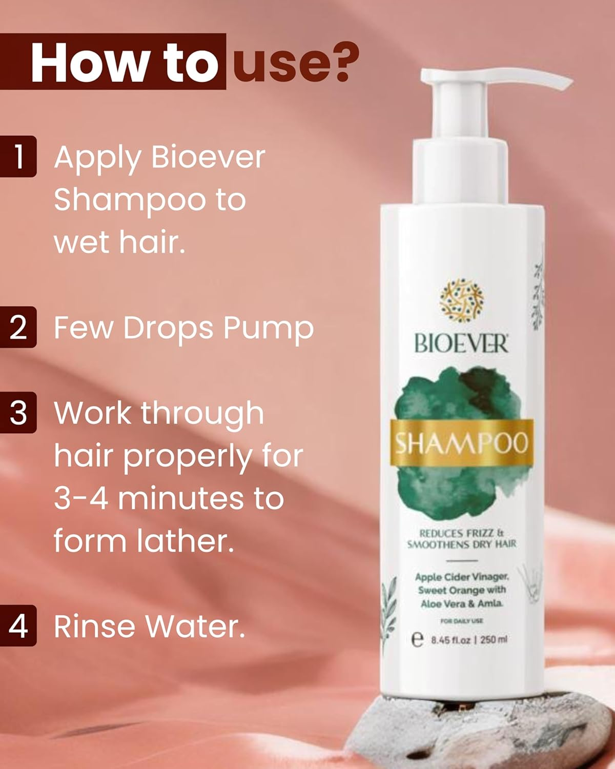 Bioever anti Hair Fall Shampoo 250Ml Apple Cider Vinegar Aloe Vera Amla,Manageable Frizz Free Hair Sulphate Free, Paraben Free for Men and Women Use Pack of 2Pc image number 2