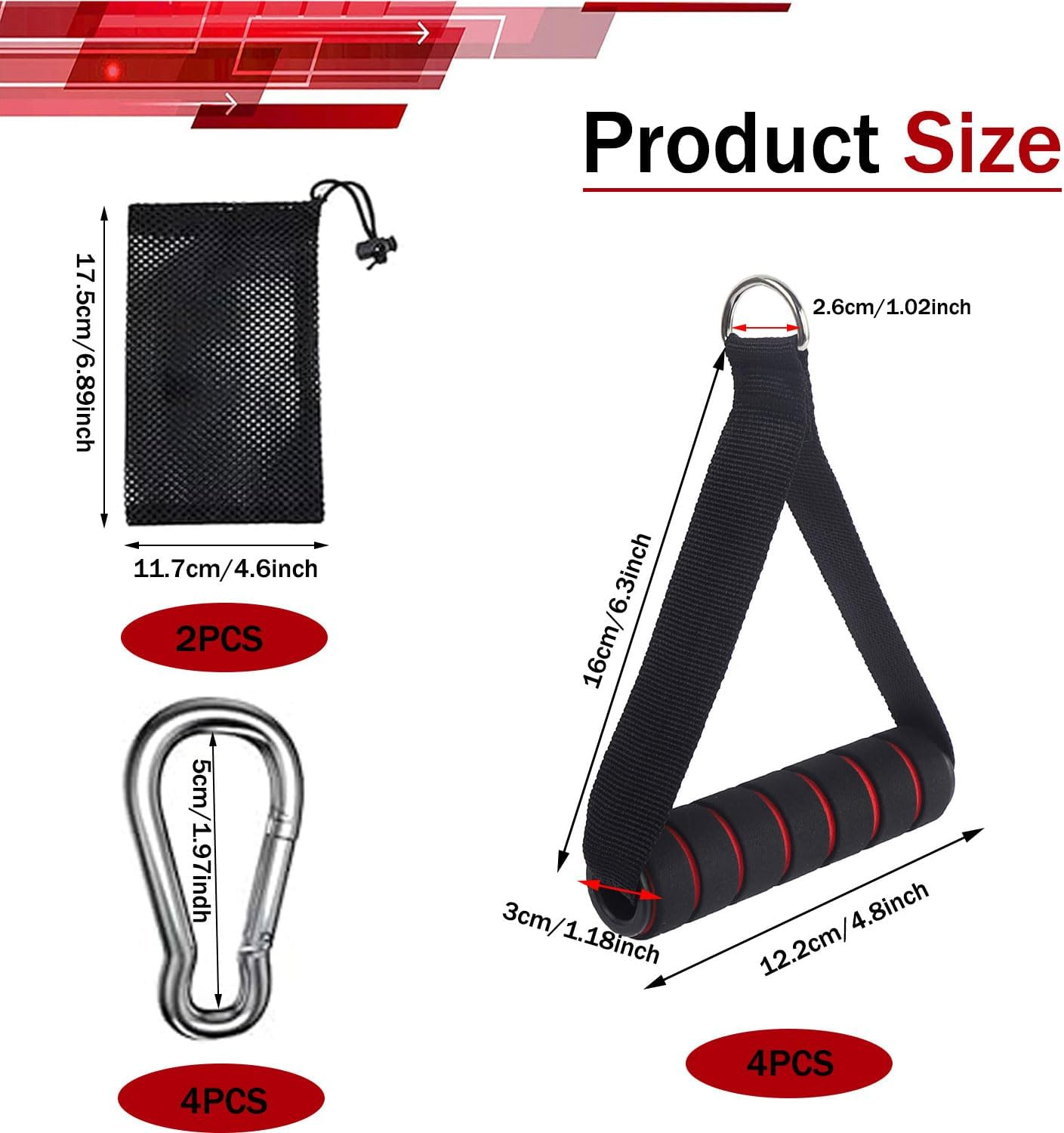 Exercise Handles Kit for Resistance Bands, 4 Cable Machine Handles with 4 Hooks for Pilates Yoga Strength Trainer, Replacement Fitness Equipment Pull down Home Gym, Working Out Handles image number 1