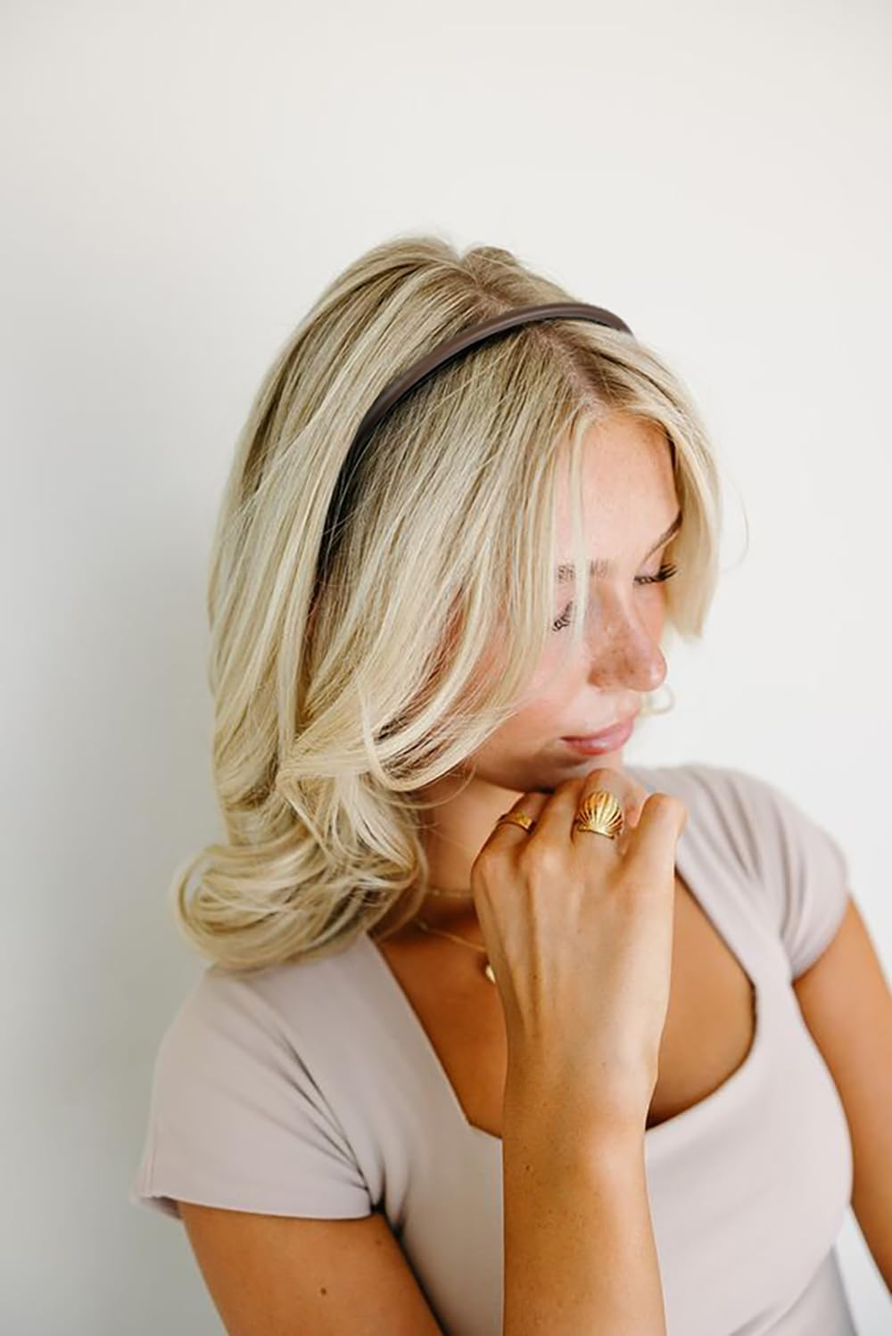 WOVOWOVO 5Pcs Thin Leather Headbands for Women Fashion Hair Bands for Women'S Hair Non Slip Black Brown Skinny Headbands Cute Accessories for Women image number 6