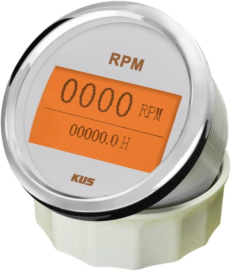KUS 85Mm Digital Tachometer 0-8000RPM Tacho Meter Gauge 12V/24V with Backlight Marine Outboard Diesel Engine (White+Stainless Steel) image number 6