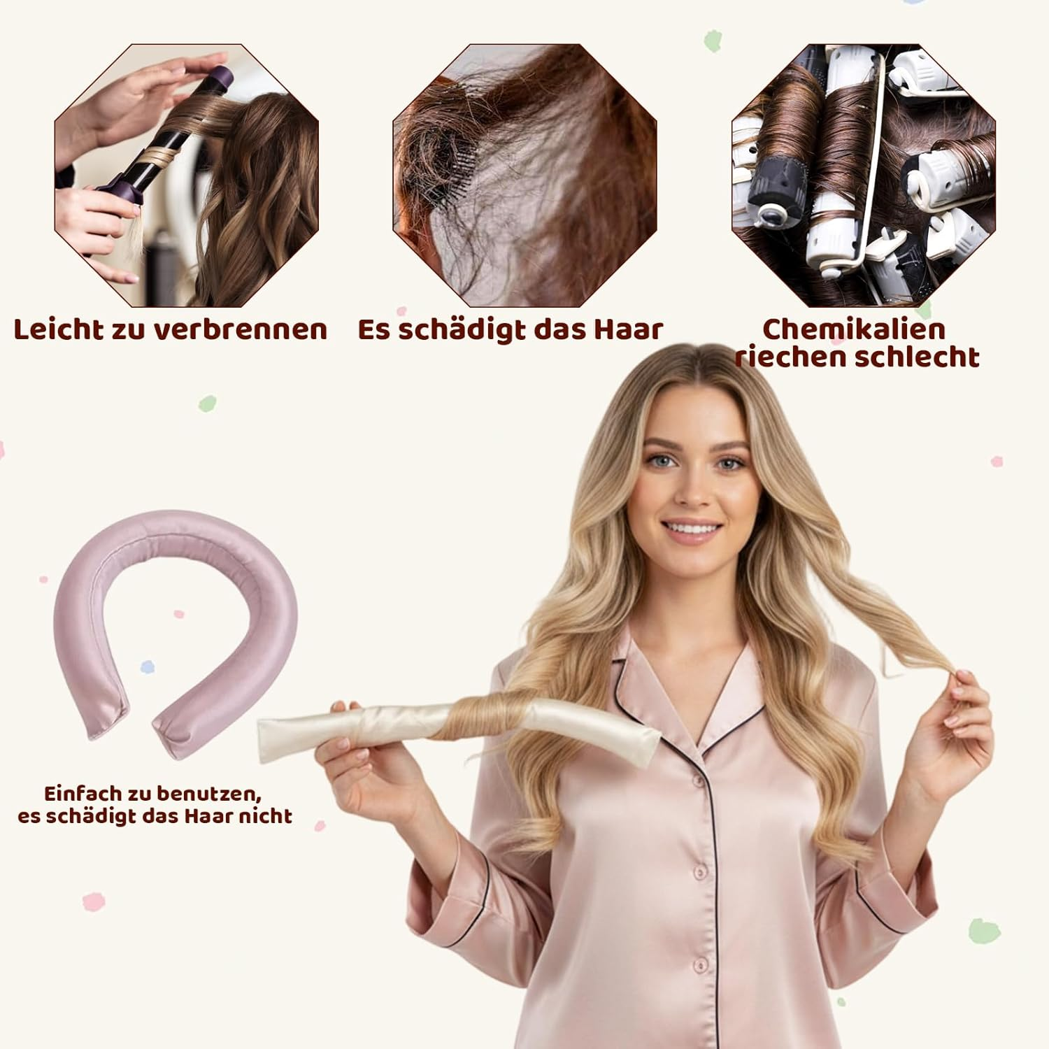 Overnight Hair Rollers, 6 Papilots for Heatless Curls, Blowout Hair Overnight without Heat, Hair Rollers for Voluminous Curls, Durable and Comfortable image number 4