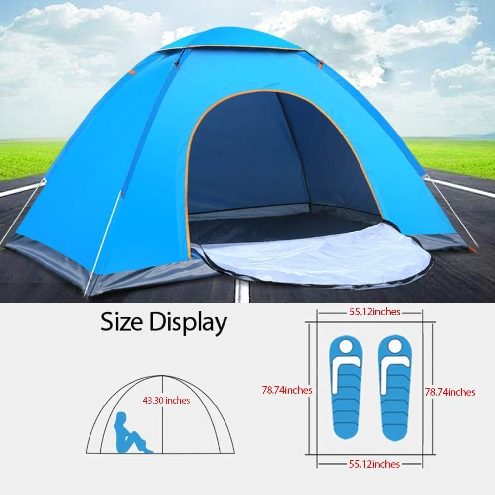 Camping Tent, 3/4 Person Pop up Camping Tent, Outdoor Easy Set up Automatic Travel Tent, Includes Pillow, Moisture-Proof Mat, Night Light, Portable Backpacking Waterproof Anti-Uv Sun Shelter Tent image number 3