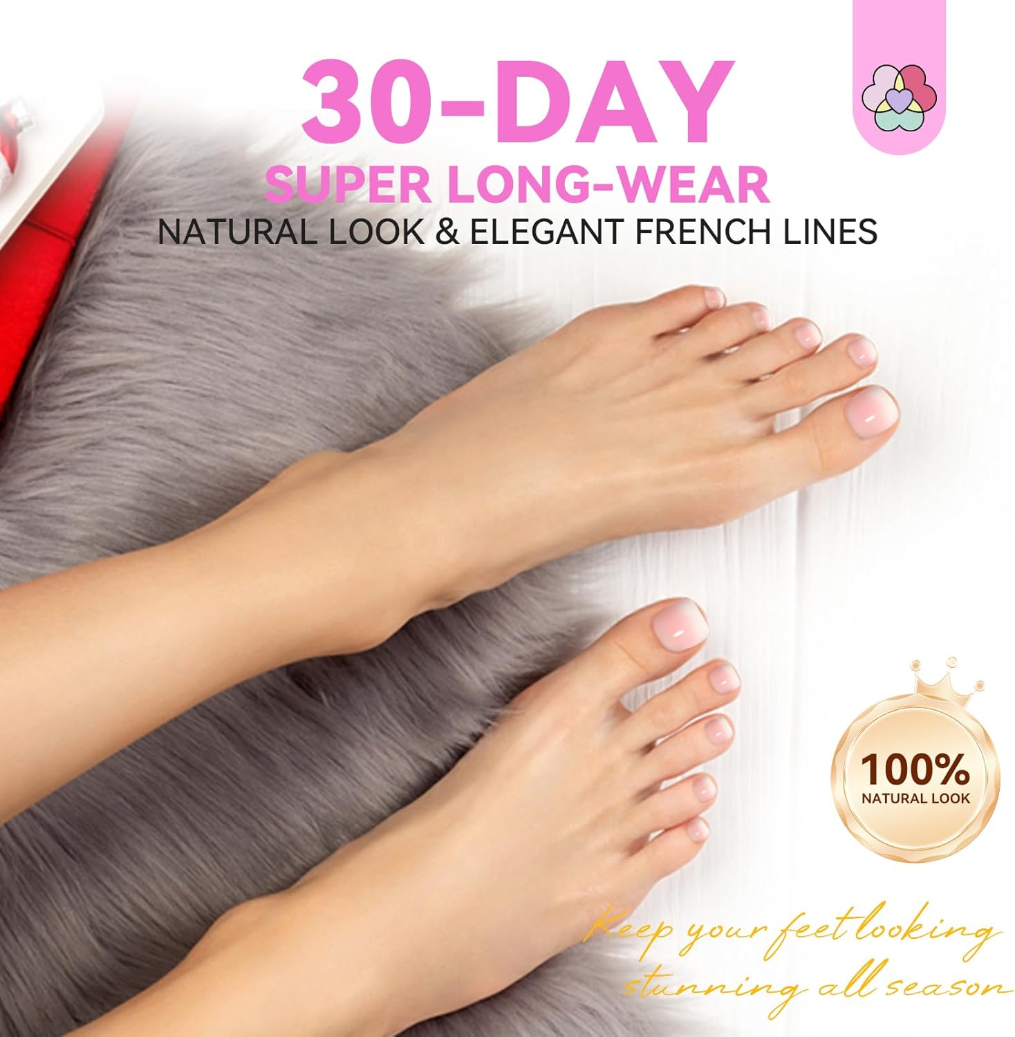 SAVILAND Toe Nail Press Ons Kit All-In-1: 216 PCS Ombre Press on Toenails Sturdy-Fit Pink White Toe Nail Press Ons Thicker Toe Nail Tips Solid Nail Glue Gel U V Lamp for Toe Nail Extensions 18 Sizes image number 1