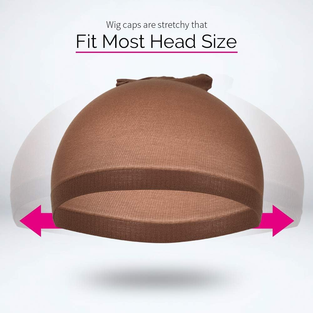 FANDAMEI 4 Pieces Dark Brown Stocking Wig Caps Stretchy Nylon Wig Caps for Women - Dark Brown image number 6
