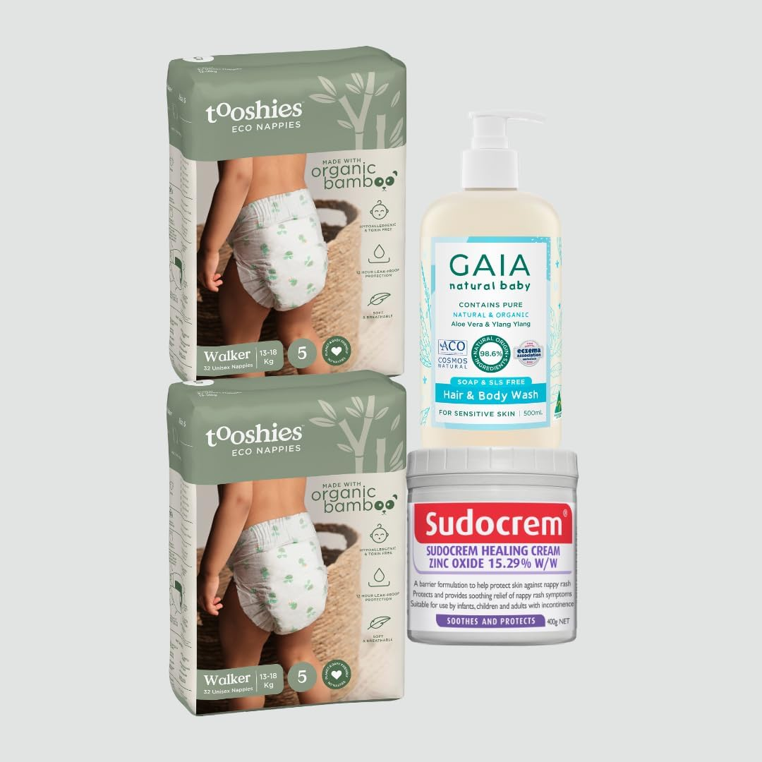 Tooshies Eco Nappies Size 5 Walker 13-18Kg, 64 Count + Sudocrem Healing Cream 400G + GAIA Natural Baby Hair and Body Wash 500Ml image number 5