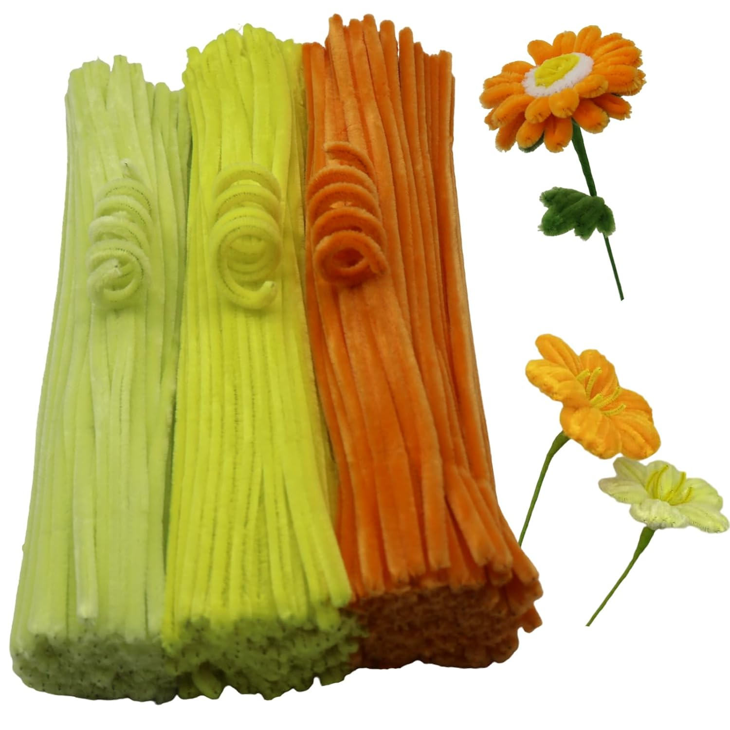 300 Pieces Shades of Yellow Pipe Cleaner Craft Set 3 Assorted Colors,Thick Fuzzy Chenille Stem Pipe Cleaners for DIY Craft Flower Projects Holiday Decorations - Blue Series image number 5