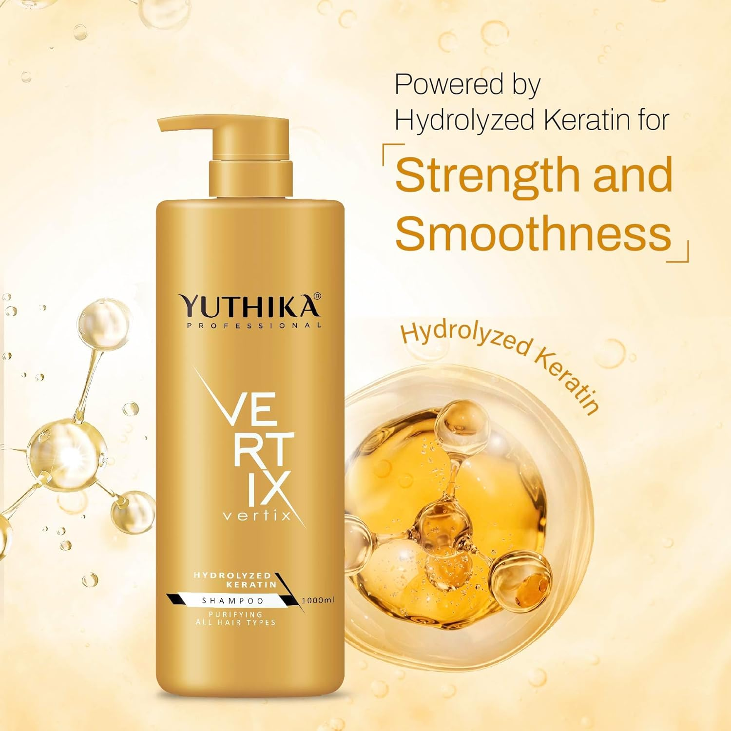 Yuthika Professional Vertix Hydrolyzed Keratin Purifying Shampoo for All Hair Types 1000Ml I Deep Cleansing, Removes Dirt, Impurities & Strengthens image number 5