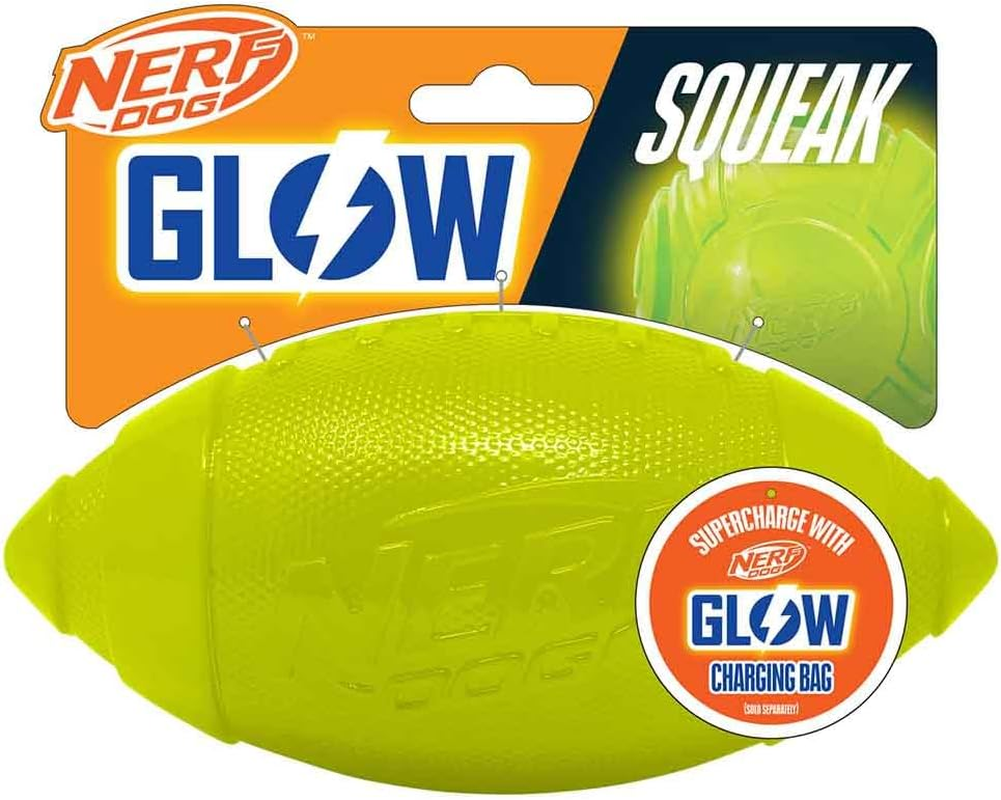 Nerf Dog 7In TPR Glow Classic Squeak Football Dog Toy -Green image number 3