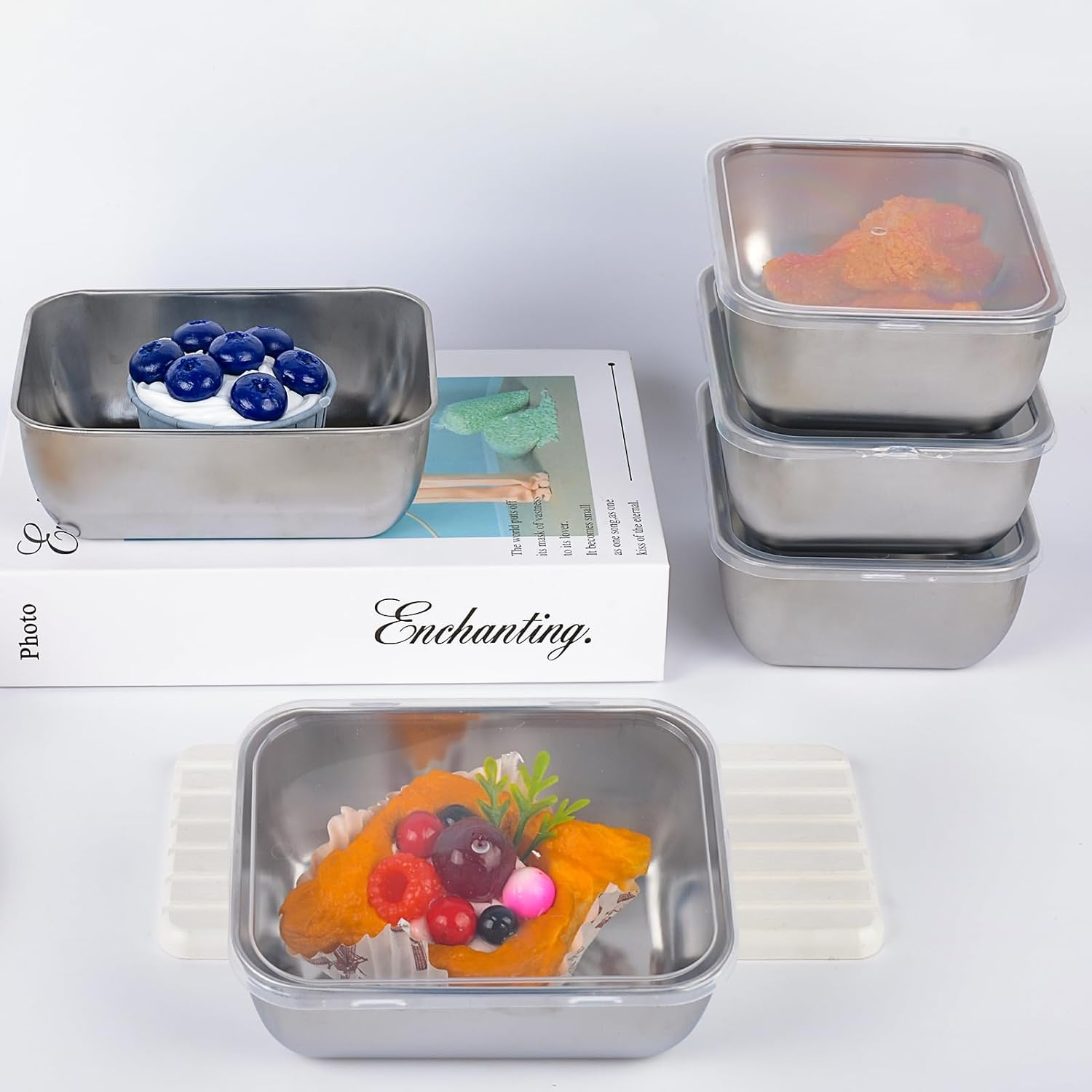 6Pcs Stainless Steel Food Storage Containers with Leak Proof Plastic Lids 500Ml Reusable Containers for Oven Freezer Dishwasher Safe image number 3