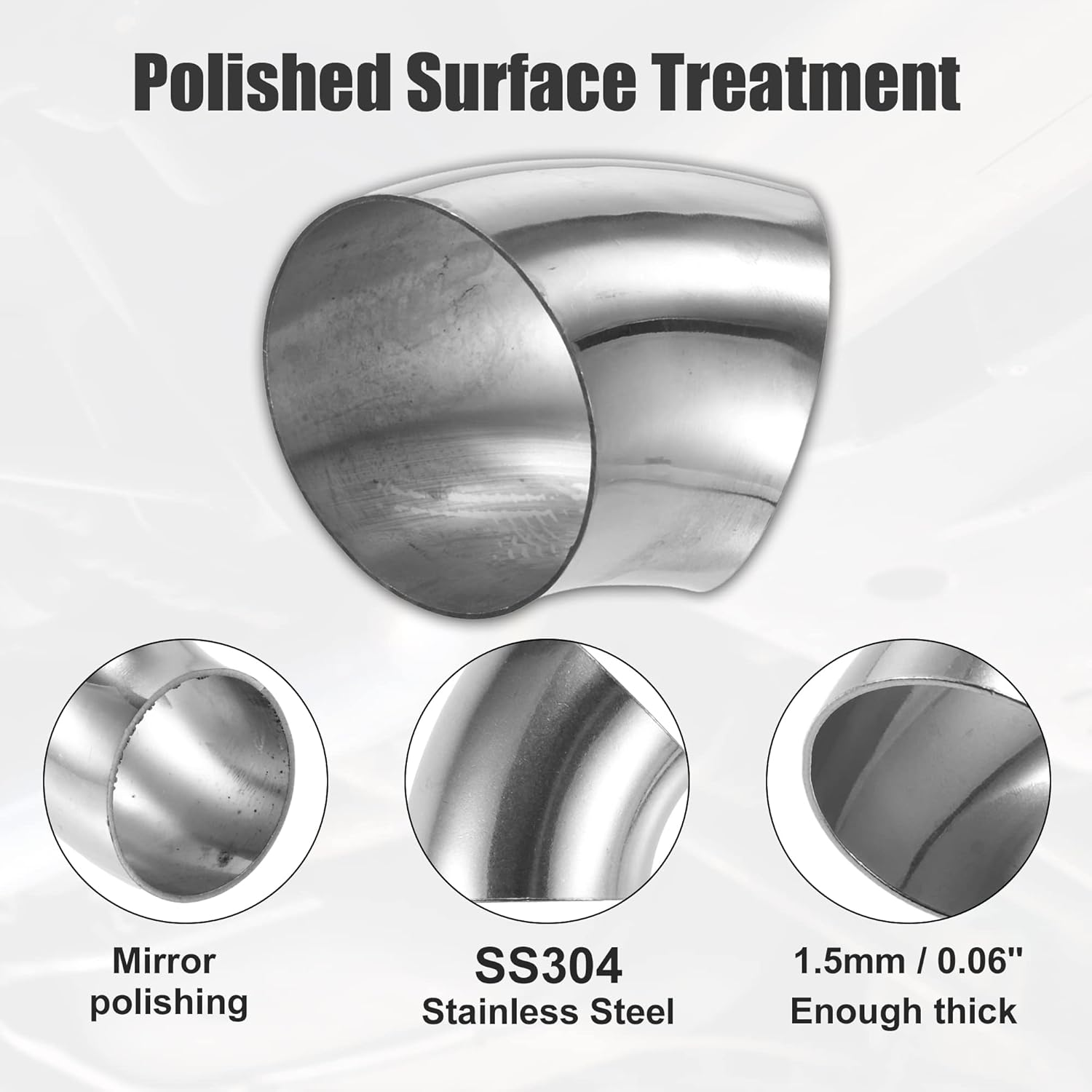 X AUTOHAUX 4 Pcs OD 3 Inch 45 Degree SS304 Stainless Steel Bend Tube Exhaust Elbow Pipe for Car Modified Exhaust System 3" Piping Silver Tone image number 5