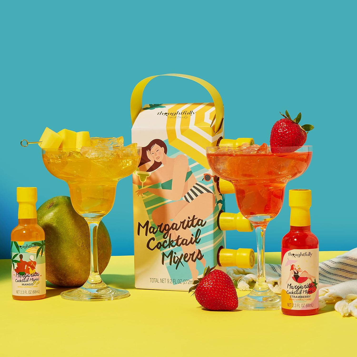 Thoughtfully Cocktails, Margarita Cocktail Mixer Gift Set, Pre-Measured Single Serve Mixers, Margarita Fruit Flavours Include Strawberry, Mango, Watermelon and Peach, Set of 4 (Contains NO Alcohol) image number 1