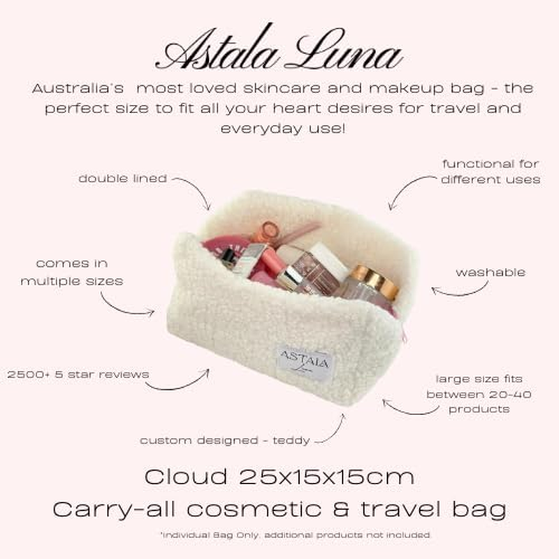 Astala Luna Cloud Large Carry All Cosmetic Travel Bag Large White, Pink image number 3