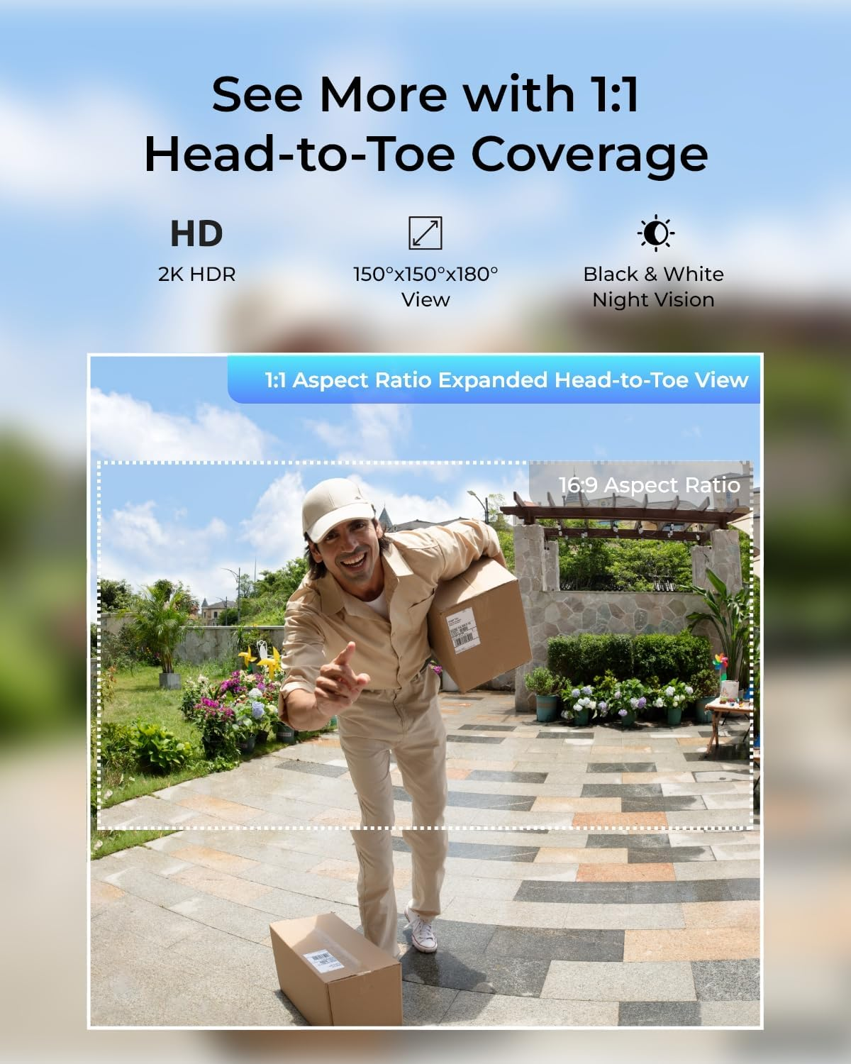 REOLINK Battery Doorbell Camera, 2K Security Video Door Bell Cam, 150X150&deg; View, 2.4/5 Ghz Wifi, Batteries or Wired Powered, Two - Way Audio, Person/Vehicle/Package (Chime Not Included)