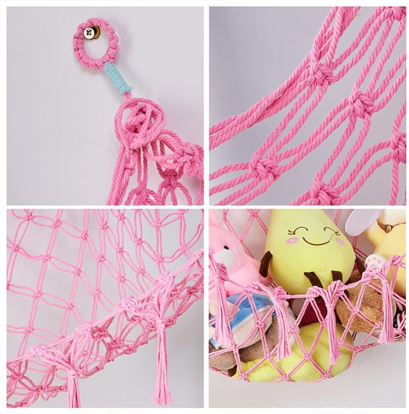 Stuffed Animal Net Hammock, Plushie Net Hammocks Animals Storage Mesh Wall-Mounted Animal Nets Stuffed Animal Storage Hanging Corner Holder with Hooks for Wall Corner of Bedroom Playroom 135 * 65CM image number 3