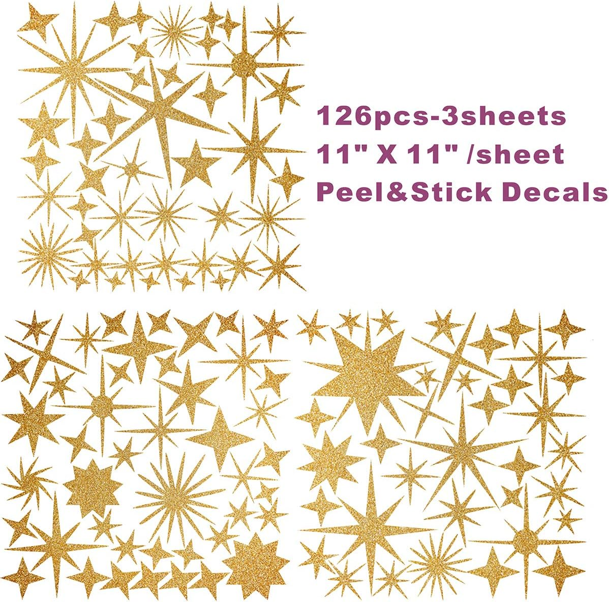 Sparkle Decals Star Decals, Nursery Wall Decal, Kids Room Decor, Star Wall Decor, Sparkle Wall Art, Baby Room Star Wall Sticker Peel&Stick Removable Decals (Vintage Gold) - Gold image number 2