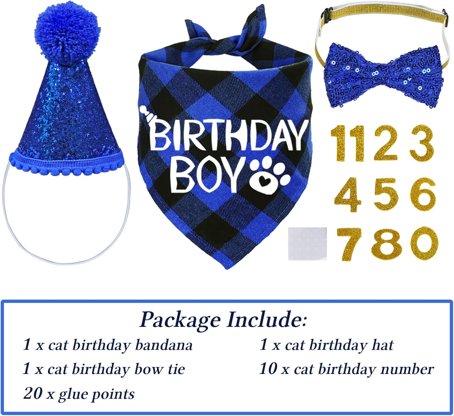 STMK Cat Birthday Decorations, Cat Birthday Hat with Number Bandana Bow Tie Collar for Cats Kittens Apparel Birthday Outfits image number 5