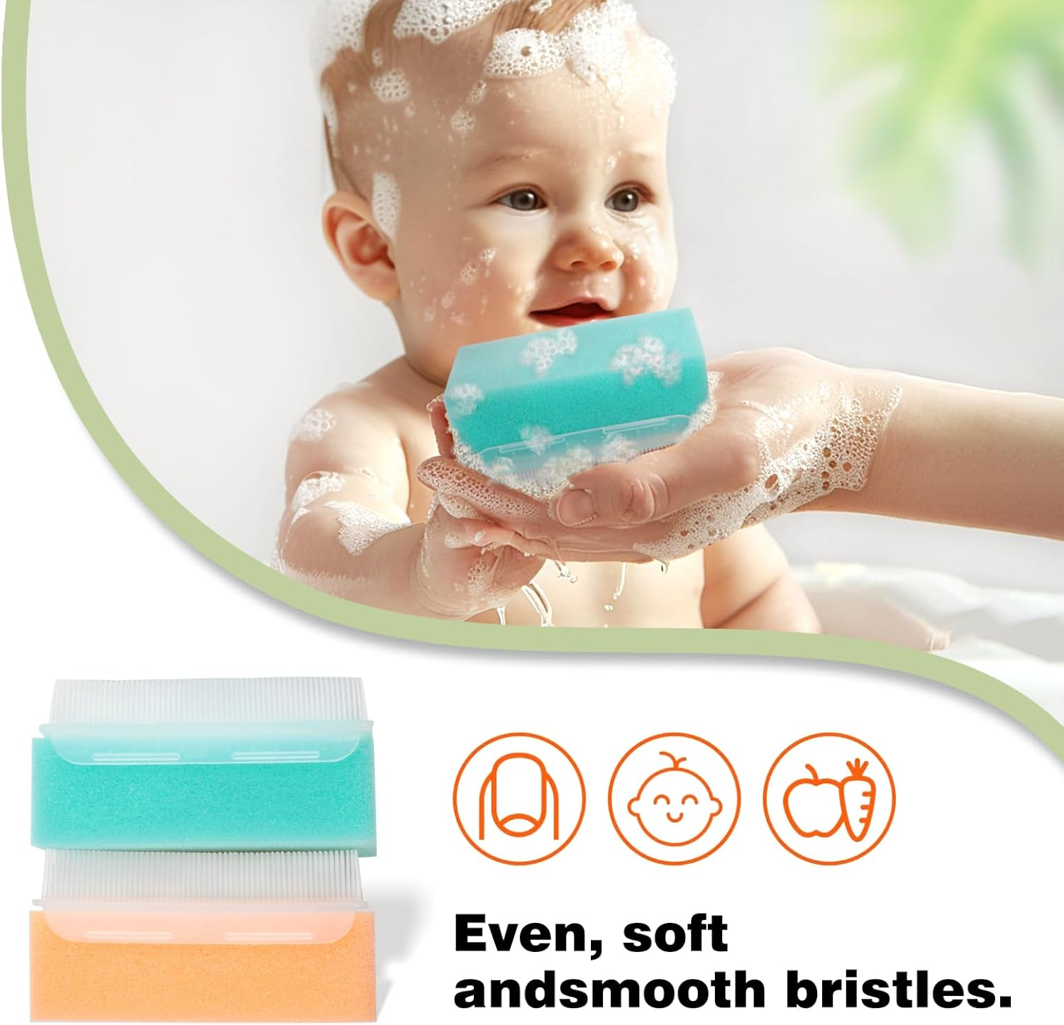 2PCS Cradle Cap Brush, Baby Bath Sponge - 2-In-1 Brush & Sponge for Scalp Treatment, Sensory Therapy, and Bath Time Care image number 1