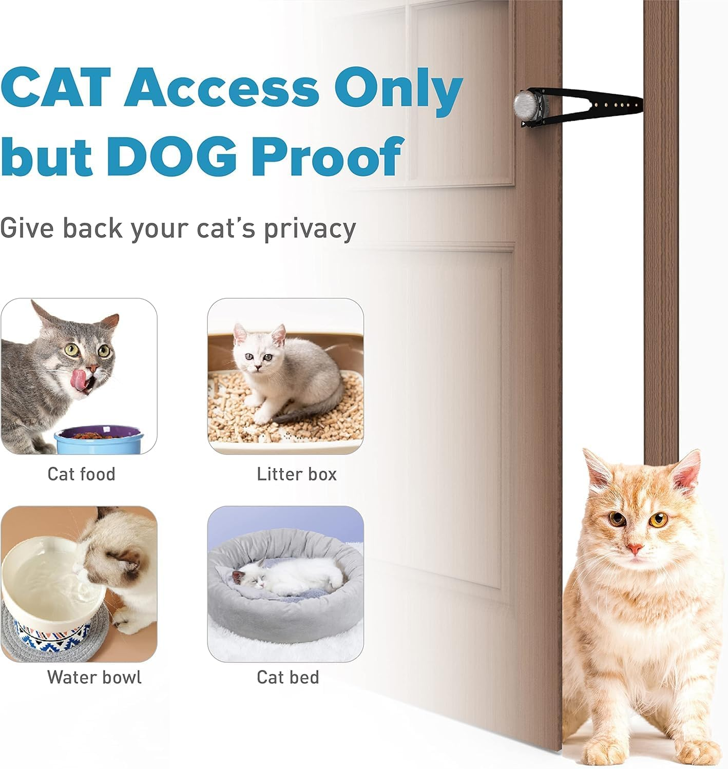 Cat Door Latch with Stabilizer, 7 Sizes Adjustable Door Prop for Cats to Keep Dog Out of Litter Box, Economical Alternative of Pet Gates and Interior Pet Door, 2 Packs (Black,White, 30.6*6.6*0.6CM) image number 1