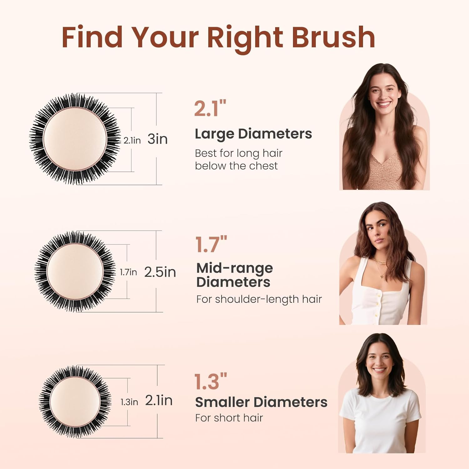 AIMIKE Rose Luxe round Brush - Nano Thermal Ceramic Tech, 53 Mm/ 2.1 Inch Barrel Brush with 4 Clips, Ideal for Blow Drying, Curling, Styling and Shine image number 3