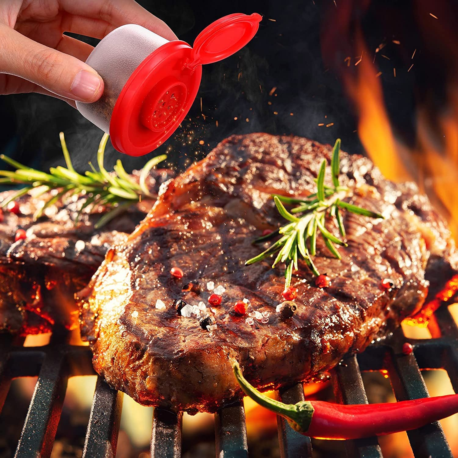 4Pcs Red Salt and Pepper Shakers,Mini Salt Shaker Easy to Go Camping Picnic and BBQ Outdoors Kitchen,Damp Proof Spice Dispenser Set for Travel image number 1