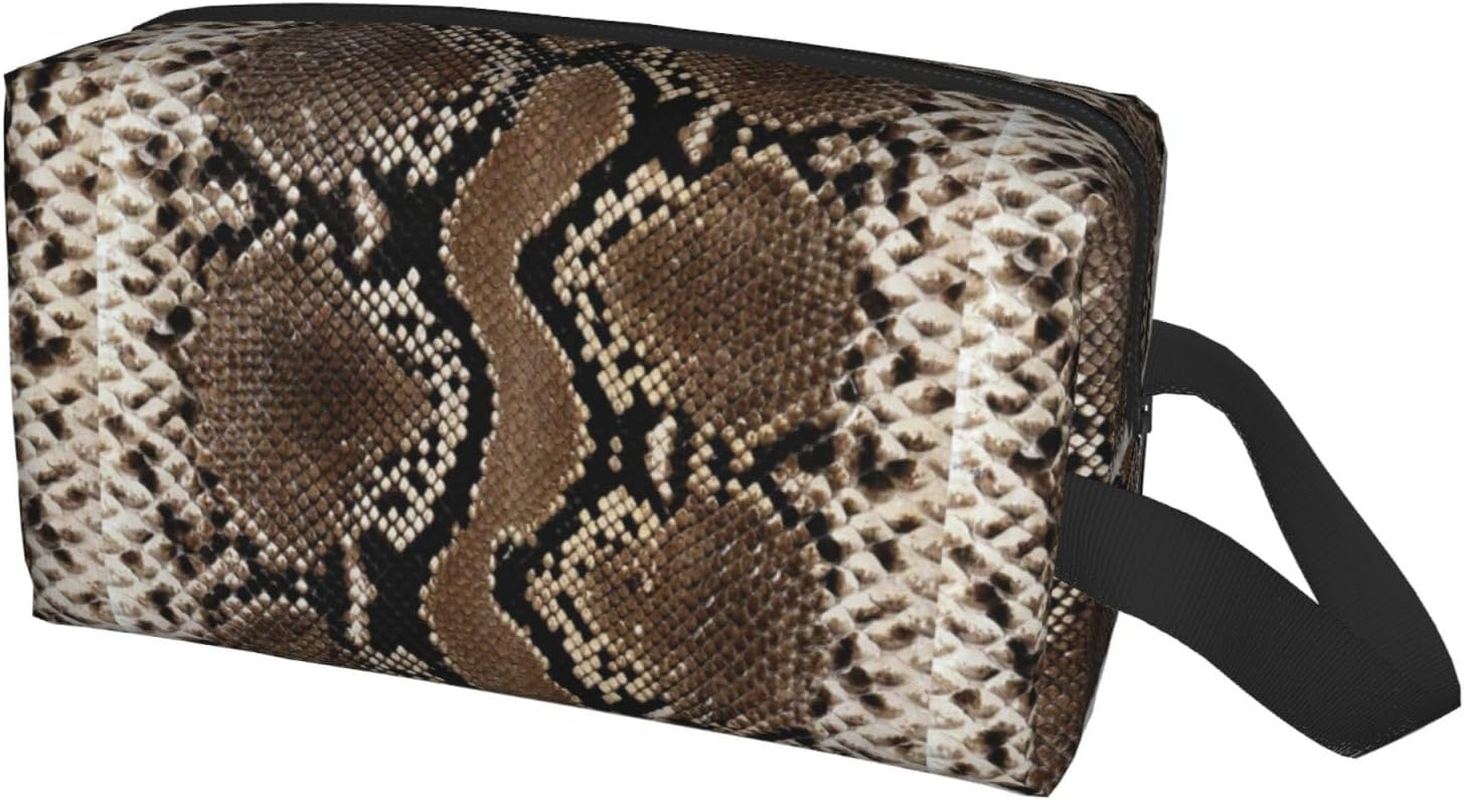 Cozimangoe Toiletry Bag for Travel, Large Padded with Handle Makeup Bags Shaving Cosmetics Toiletries Accessories Gym, Personalized Snakeskin Brown image number 2