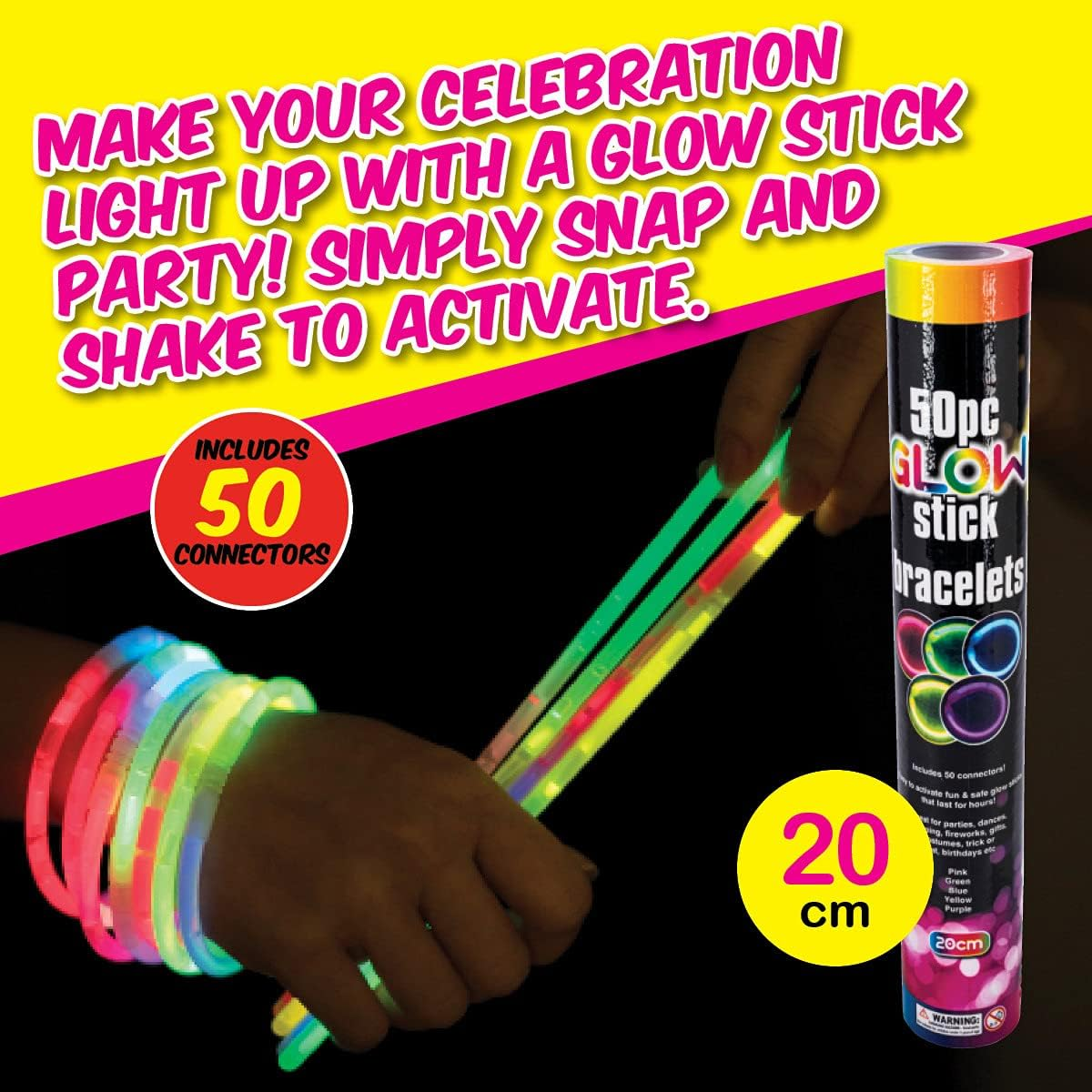 Party Central Glow Sticks in Tube, 5 Mm X 20 Cm Size (Pack of 50) image number 3
