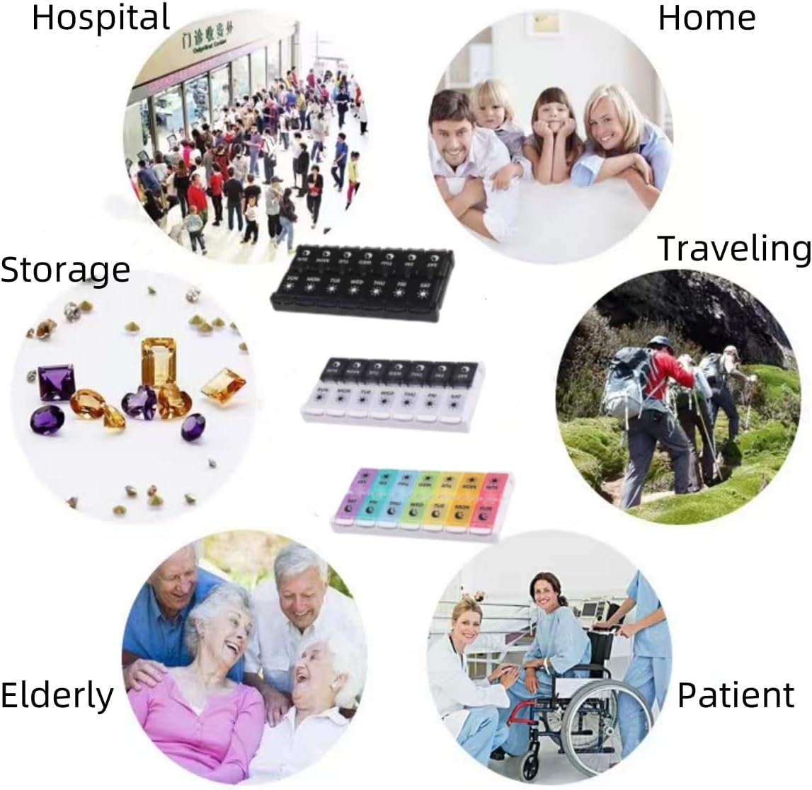 Weekly Pill Organiser, 2 Times a Day Easy to Fill 7 Days Pill Box, Pill Box with Simple Button Design for Pills/Vitamins/Fish Oil/Supplements,Coloured&hellip; image number 5