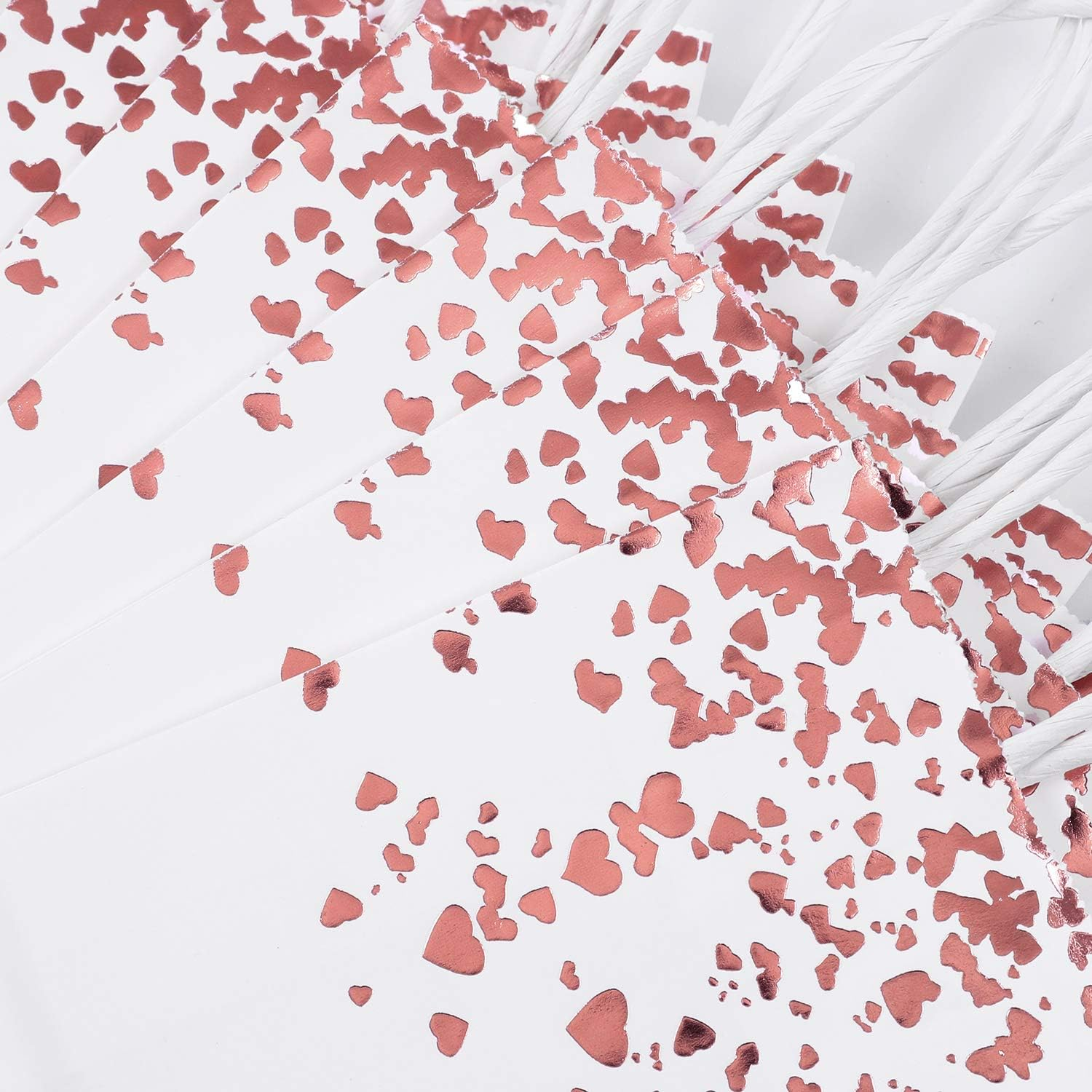 Cooraby 30 Pieces Bronzing Rose Gold Paper Bags White Bags Wedding Party Bags Rose Gold Party Favor Bags Kraft Bag with Handle for Party Celebrations image number 4