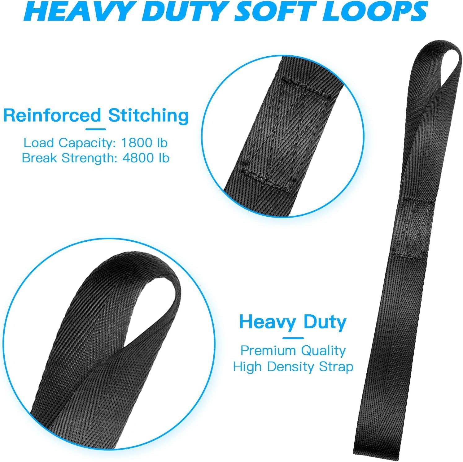 Walquicks 6 Pieces Black Soft Loop Tie down Straps, Heavy Duty Motorcycle Tie Loops for Motorcycle Handlebar, Roof Rack, Scooters, Dirt Bikes, Lawn Garden Equipment Black Soft Loops image number 6