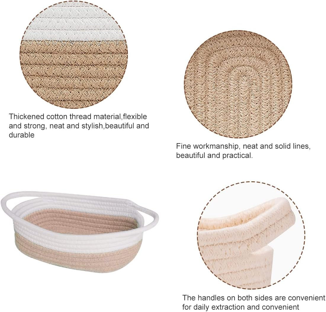 5-Piece Rectangle Storage Basket Set, Cotton Rope Woven Baskets Bins with Handles for Montessori, Baby Nursery, Dog Toy Baskets, Cat Toy Box, Bathroom Organization Bin (Rectangle, Brown) image number 1