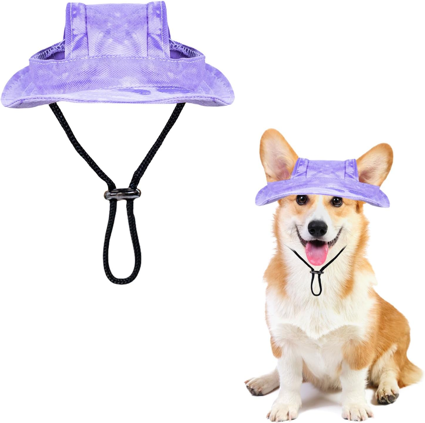 Dog Sun Hat,1Pc Adjustable Princess Dog Bucket Hat with Ear Holes,Round Brim Dogs Visor Cap Pet Fisherman Hat for Pupies Small Dogs Cat Outdoor Sport (Black, Small) image number 1