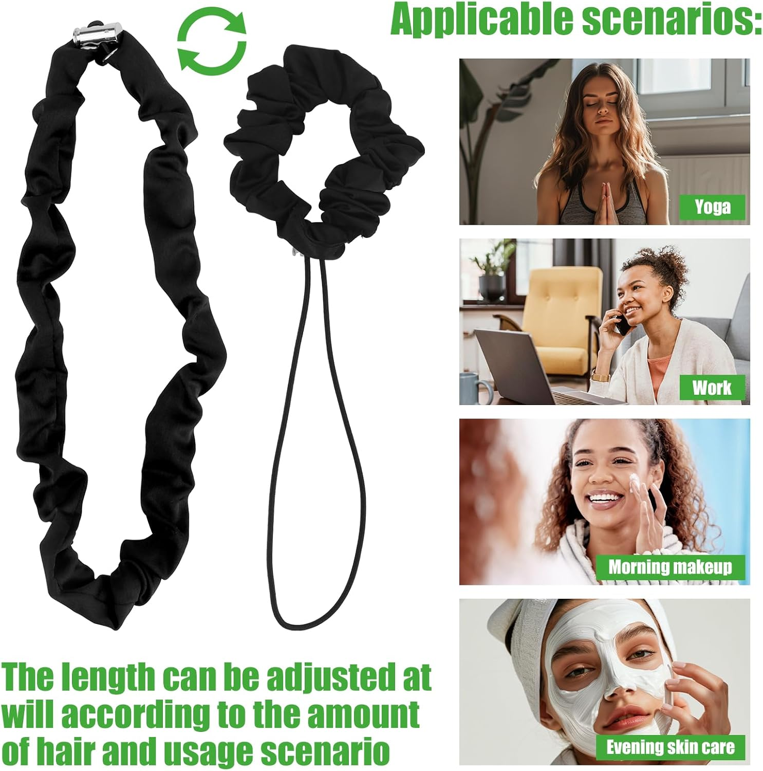 3Pcs Adjustable Hair Ties, Silk Satin Scrunchies Black Afro Puff Hair Ties High Elastic Ponytail Holders Non-Slip Hair Bands for Women Thick Curly Fluffy Natural Ponytails Hair image number 5