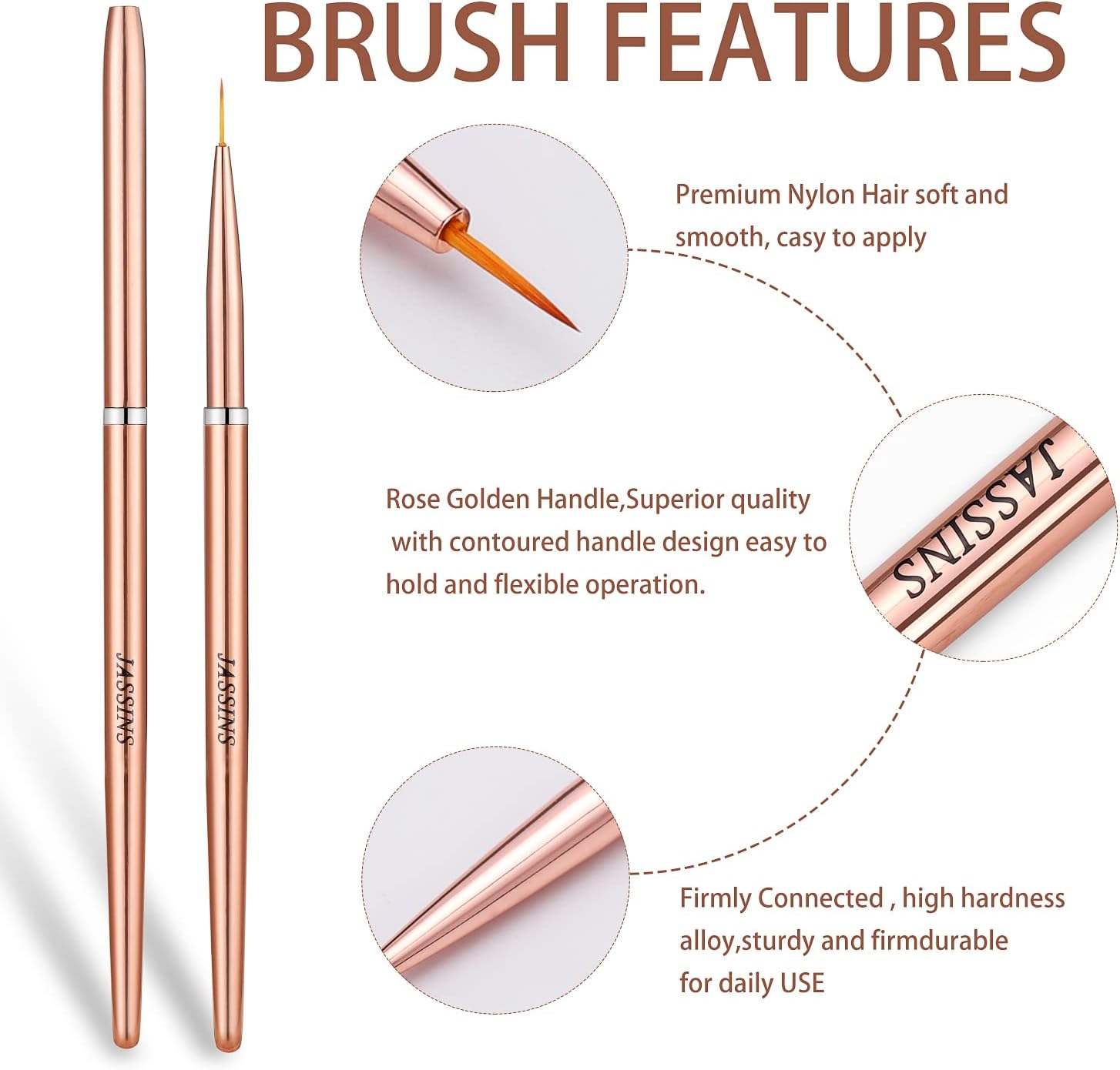 Nail Brushes, Pack of 3 Nail Art Liner Brushes, Nail Design Brush, Striped, Thin, Long Pen, Extremely Fine Bristles for DIY Nail Art, Salon and Home Use (7 Mm/9 Mm/11 Mm) image number 2