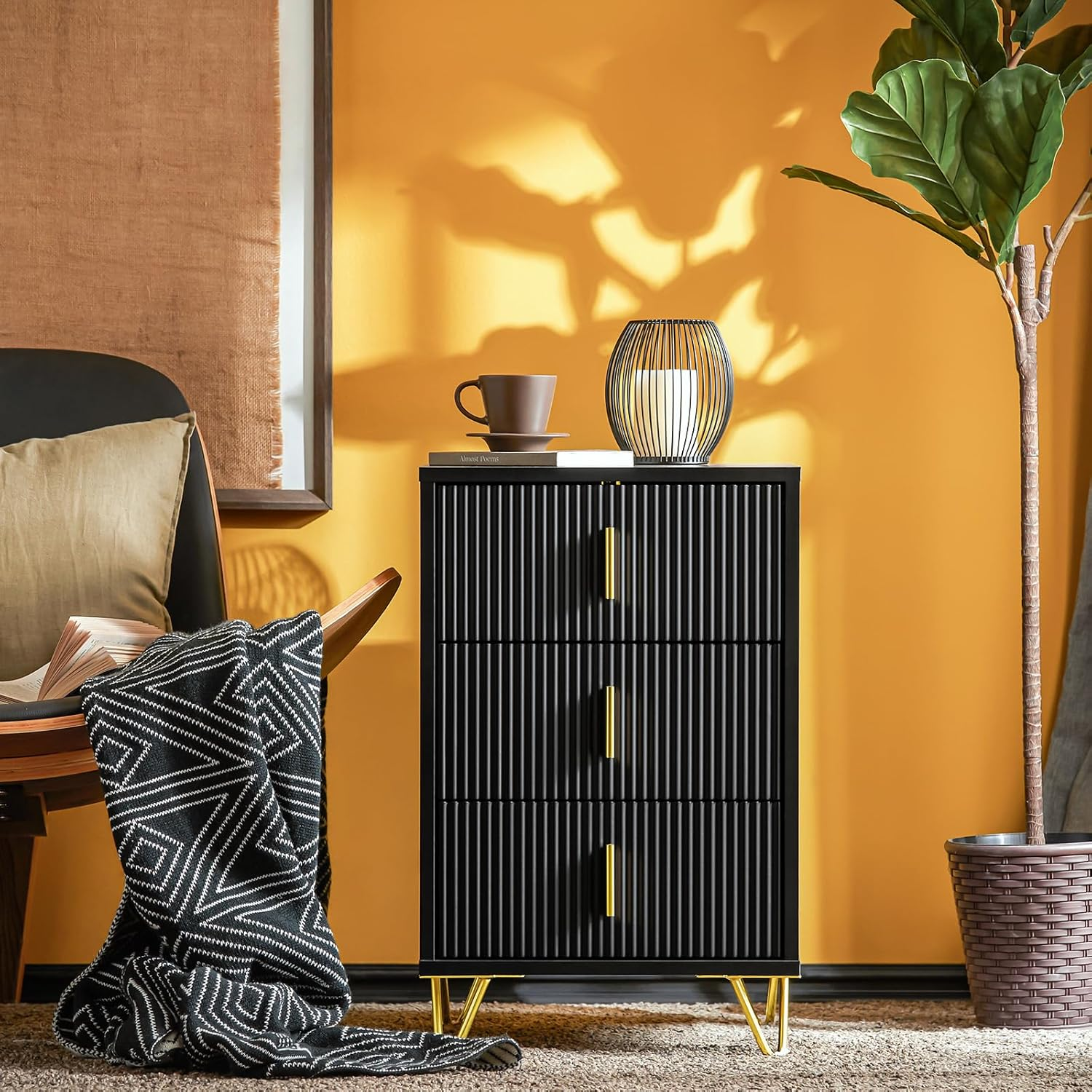 Sobuy Black Nightstand Bedside Coffee Table with 3 Drawers FBT115-L-SCH image number 4