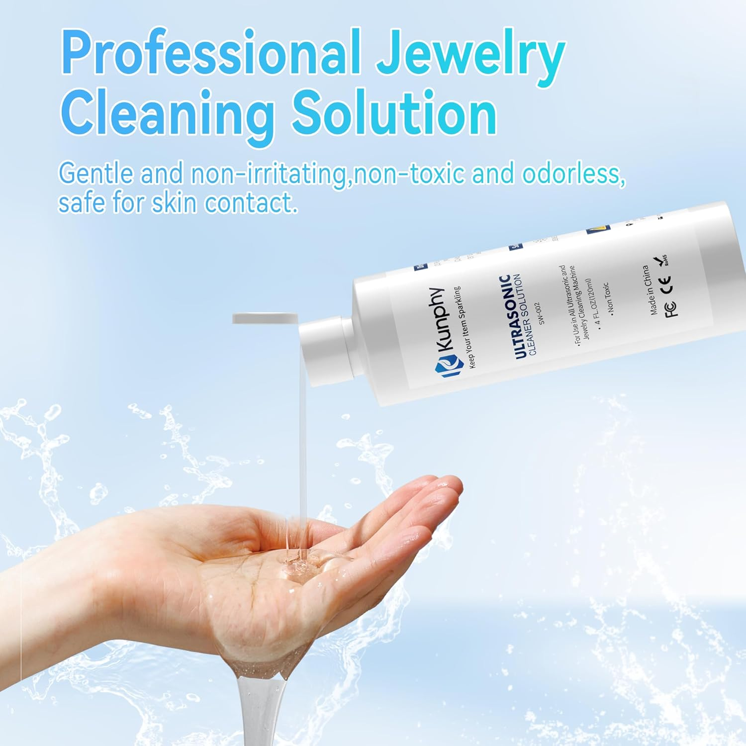 KUNPHY Jewelry Cleaner, Sonic Cleaner Solution - Jewelry Cleaner for Gold, Silver, Platinum Diamonds and Non-Porous Precious & Semi-Precious Jewelry 4 Oz(120Ml) image number 2