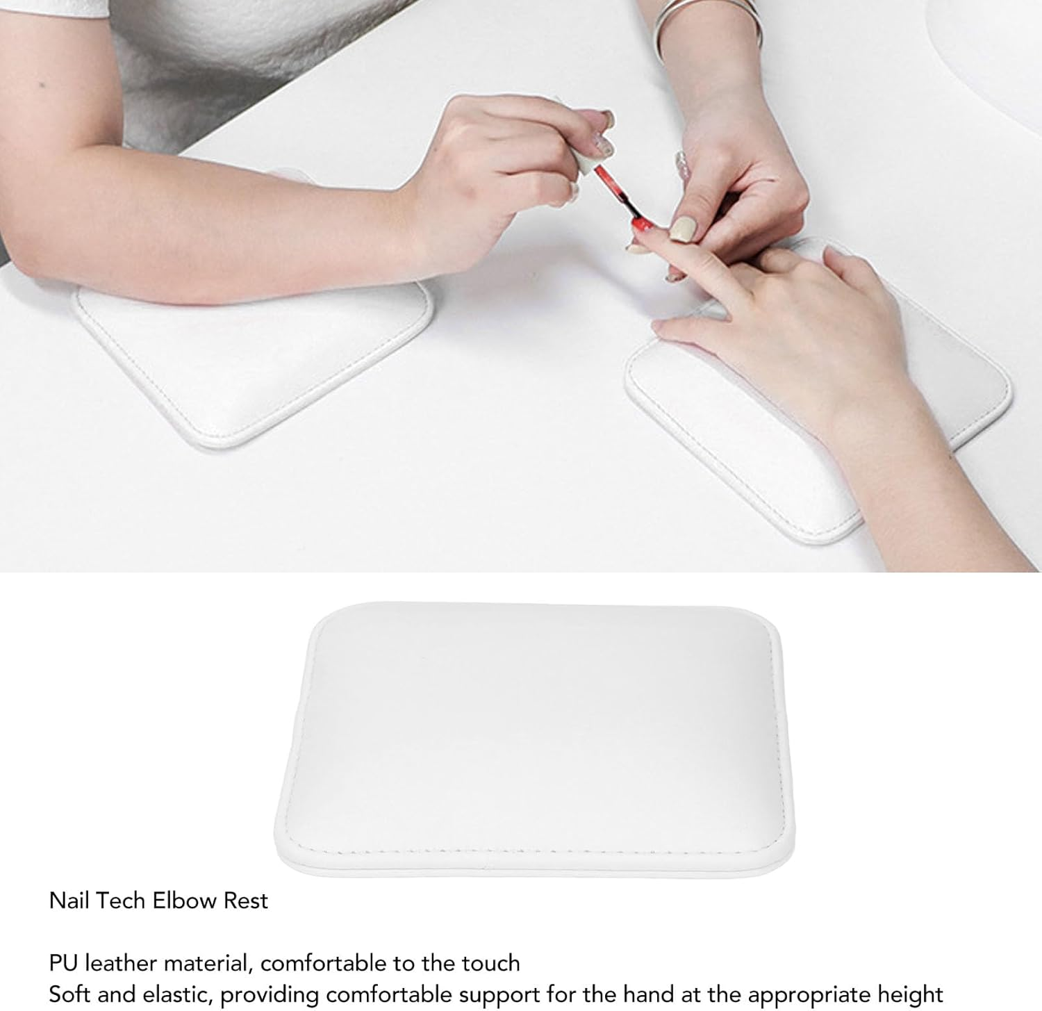 Nail Tech Elbow Rest, Comfortable PU Leather Nail Arm Hand Rest, Soft and Elastic Nail Arm Rest, 5.9 X 5.9In Non Slip Elbow Rest Pad for Nail Tech, Computer, Office (White) image number 1