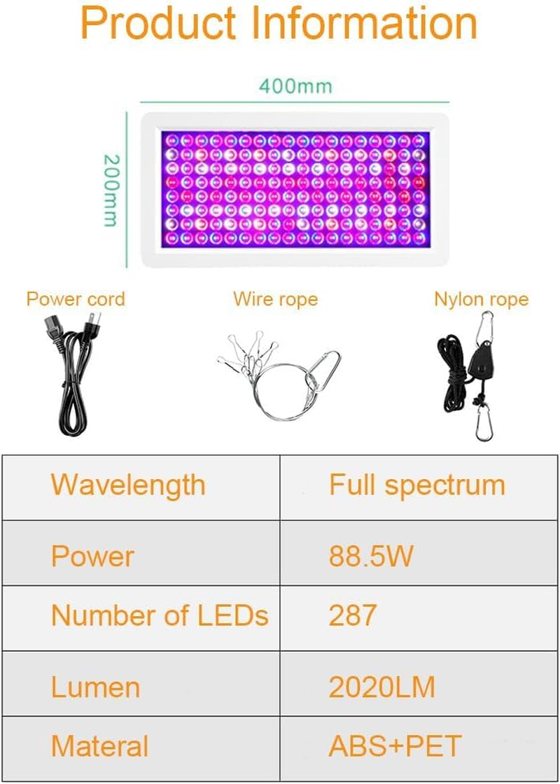 ​Veg Bloom LED Grow Light for Indoor Plants, ABDULWEN 88.5W Full Spectrum Plant Light with Dual Switch, for Seed Starting, Flowering, Greenhouse, Grow Tents, Hanging Grow Lamp​