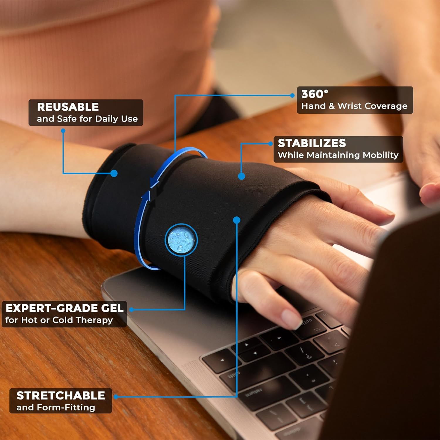 Wrist Ice Pack, Soft Hand Ice Wrap for Pain Relief, Reusable Gel Ice Pack for Injuries Hot & Cold Compress image number 1