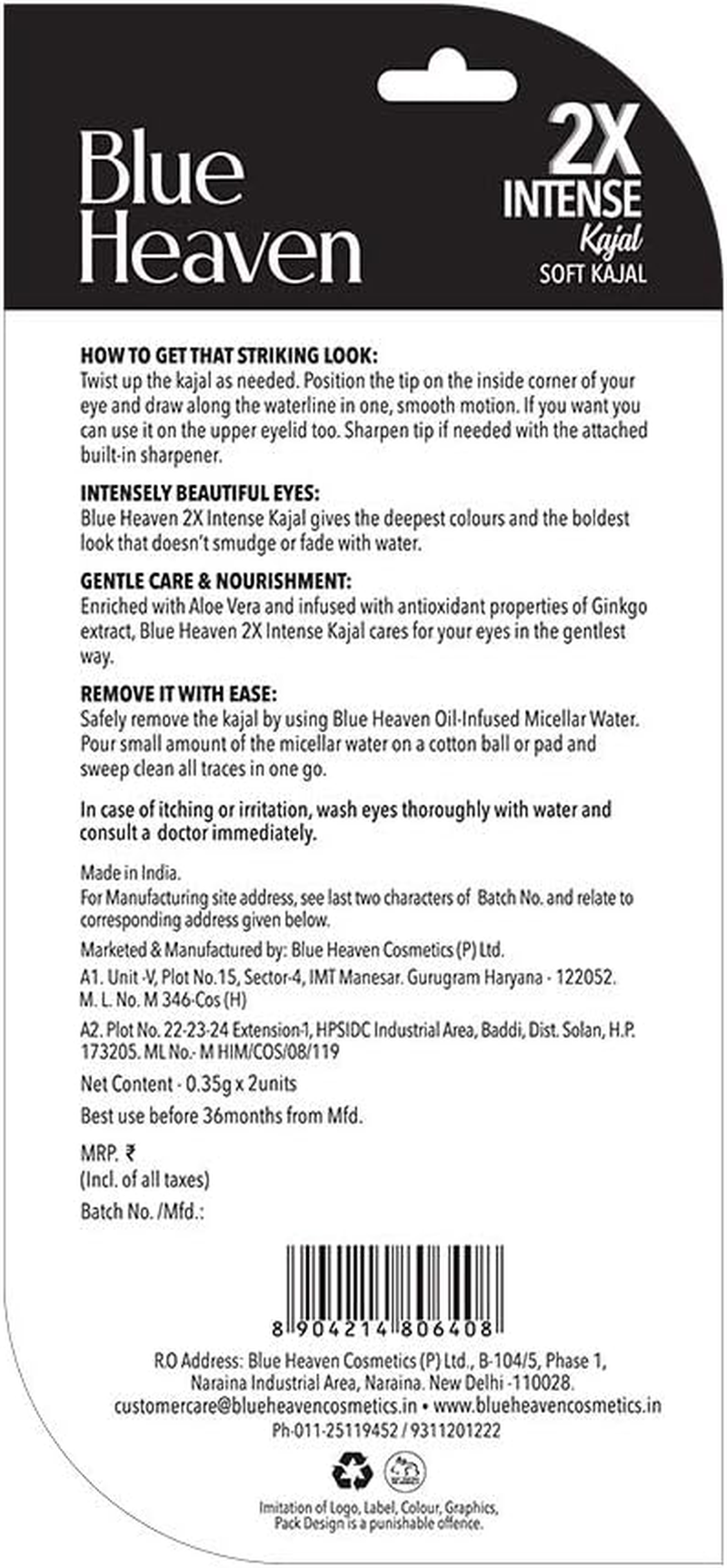 Blue Heaven 2X Intense Kajal, Black Shock - Pack of 2 image number 3