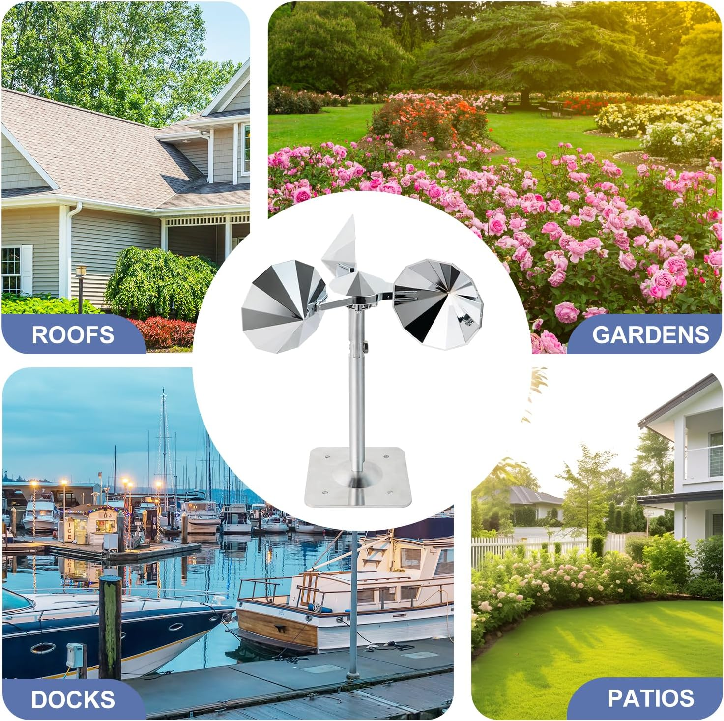 OFFO Bird Deterrent Reflective Spinning Device, Bird Scarer Keep Seagull Pigeon Woodpeckers and Other Birds Away for Outdoor Use Roofs Gardens image number 6