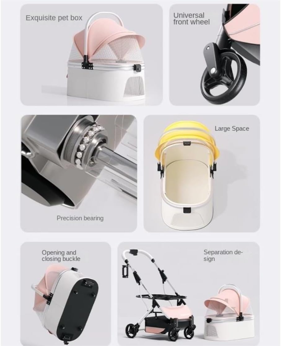 Pet Stroller Dog Stroller Cat Stroller 4 Wheel Dog Stroller 3 in 1 Foldable Pet Cat Stroller with Detachable Carrier Storage Basket for Small Medium Cats Dogs Dog Pram Dog Cat(Color:Pink) image number 2
