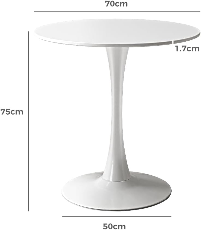 Furb 70Cm round Dining Table for 2, Outdoor Small White Tulip Patio Coffee Table, Wooden Tabletop and Steel Leg image number 1