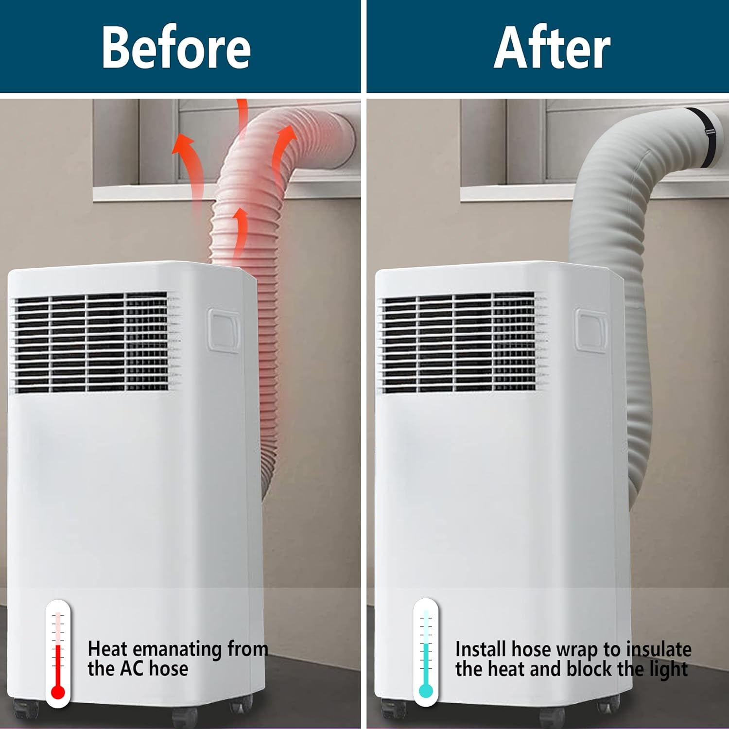 Air Conditioner Hose Cover Wrap - AC Hose Duct Vent Cover Sleeve Insulated Cover for Portable AC for 5" & 5.9" Diameter Exhaust Hoses Tube image number 6