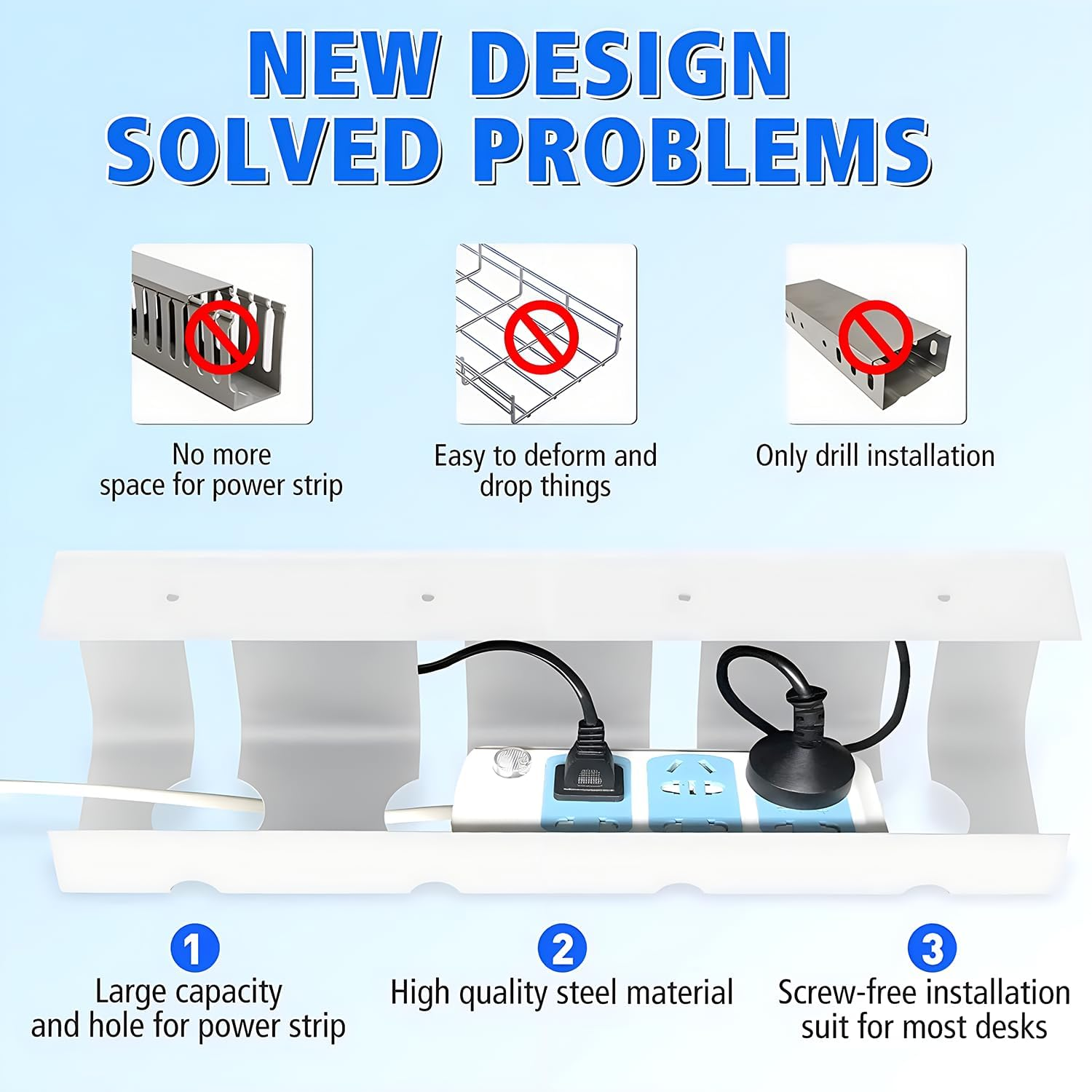 AIMANWEI 2 Pack under Desk Cable Management Tray, Self-Adhesive & Screw-In Installation, White, 40Cm L X 11Cm W X 12Cm H, Wire Management Rack for Home Office Standing Desk image number 1