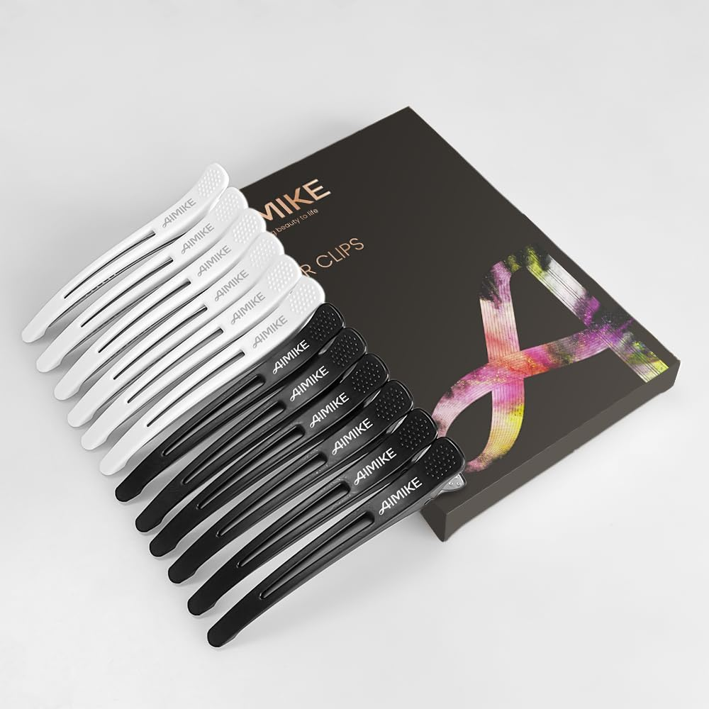 AIMIKE 12 Pack Hair Clips for Styling and Sectioning - Non-Slip with Silicone Band, No-Trace for Thick and Thin Hair - Professional Salon